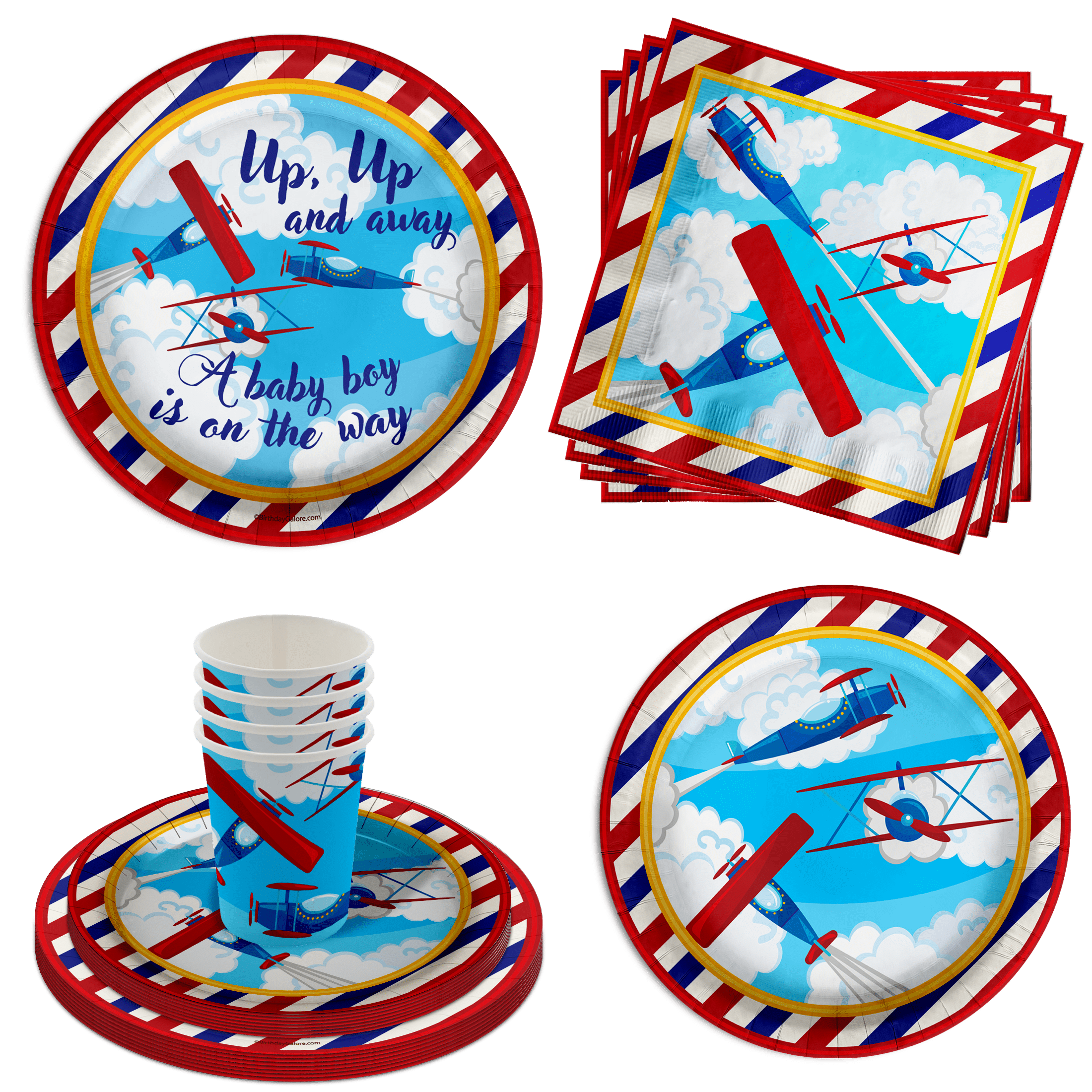 Birthday Galore Up Up and Away Baby Shower Party Supplies, Airplane, Serves 16 (64 Pieces)