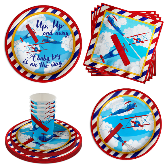 Birthday Galore Up Up and Away Baby Shower Party Supplies, Airplane, Serves 16 (64 Pieces)