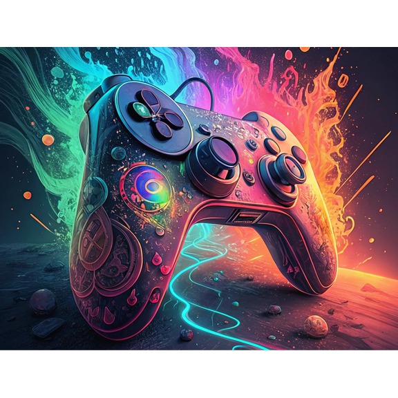 Birthday Gamer Controller with Splash Paint Edible Image Cake Topper for Quarter Sheet Cake, by Tnct. (1 Count)