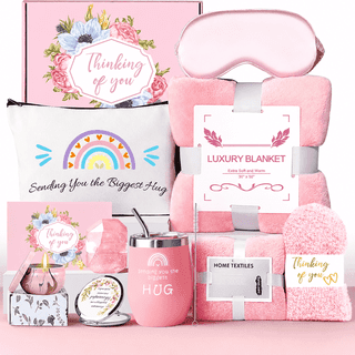 Birthday and Get Well Gifts for Women, Unique Relaxing Spa Care Package with Luxury Flannel Blanket, Self Care Gift Basket, Ideal Gifts for Mom, Wife, Friend, Pink Set