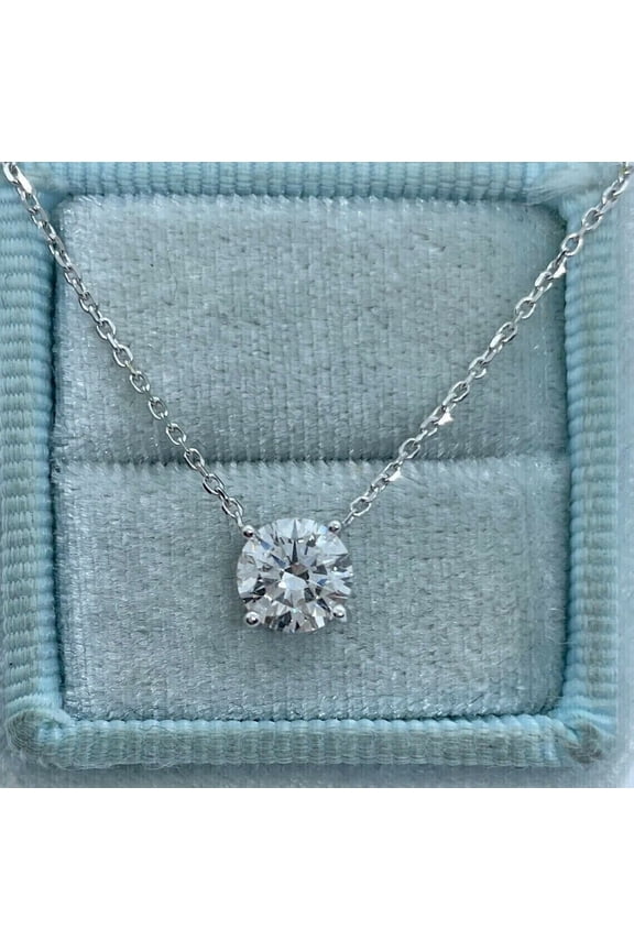 Birthday Gift 2Ct Round Cut Lab Created Diamond Solitaire Pendant 14K White Gold Finish