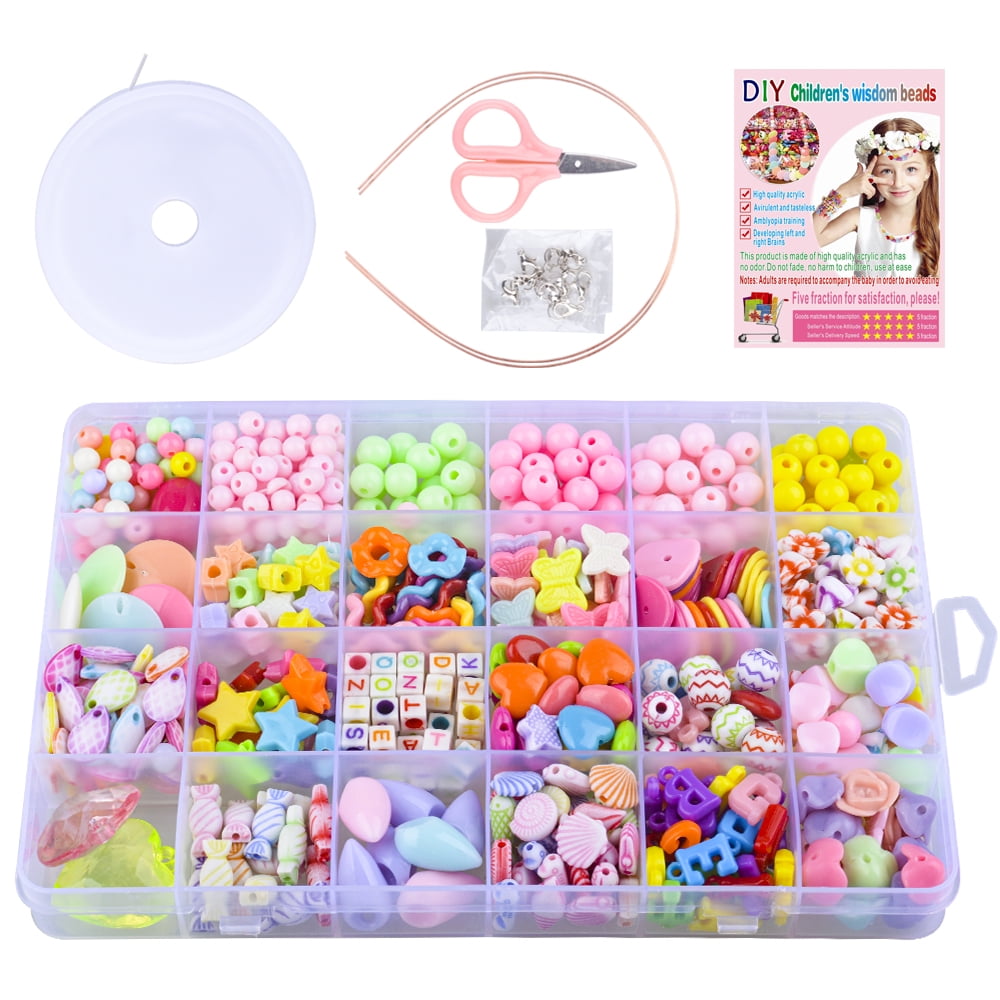 Beads Art Crafts Toys, Acrylic Beads Bracelet Making Kits DIY Beads Kits 24  Different Types and Shapes Colorful Acrylic Beads for Girls Kids DIY Bead