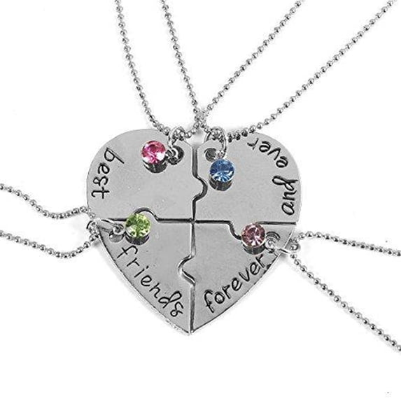 Birthday Gift 4 Pcs Best Friends Forever And Ever Necklace Engraved Puzzle Friendship 4 Pieces Pendant Necklace Set, Metal Alloy & Rhinestones Necklace makes this Necklace Amazing for Everyone
