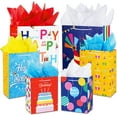 thumbnail image 1 of Birthday Gift Bag with Handle and Tissue Paper, 12 Pcs Gift Bags Assorted Sizes and Designs, Large, Medium, Small Size Birthday Gift Bag for Boys, Girls, 13”, 9” ), 1 of 4