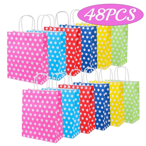 Birthday Gift Bags Small with Handle Mini Paper Birthday Bags Treat Bags Kraft Colored Party Favor for Shopping Business Goody 48Pcs