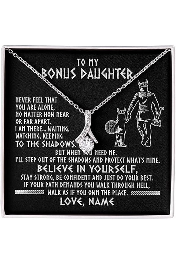 Birthday Gift Bonus Daughter from Bonus Dad, Zircon Necklace for Her, Necklace To My Beautiful Bonus Daughter, Necklace for Step Daughter from Step Father with Message Card and Gift Box