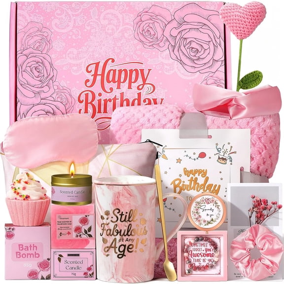 Birthday Gift Box Set, Pink Self Care Spa Basket With Bath And Body Items For Teen Girls And Women, For Mom Sister Wife Girlfriend Daughter Friend Coworker