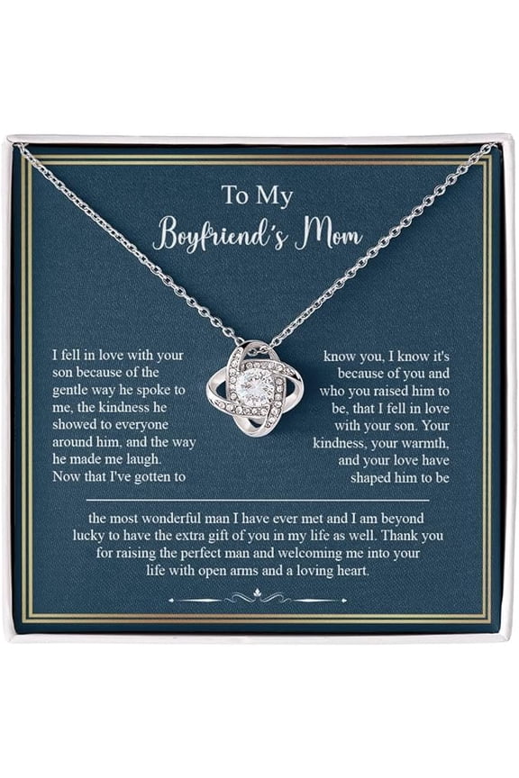 Birthday Gift for Boyfriend Mom, Mother's Day Gift for Future Mother In Law with Message Card and LED Box, Love Knot Necklace for Boyfriend's Mom, To My Boyfriend's Mom Necklace Gift