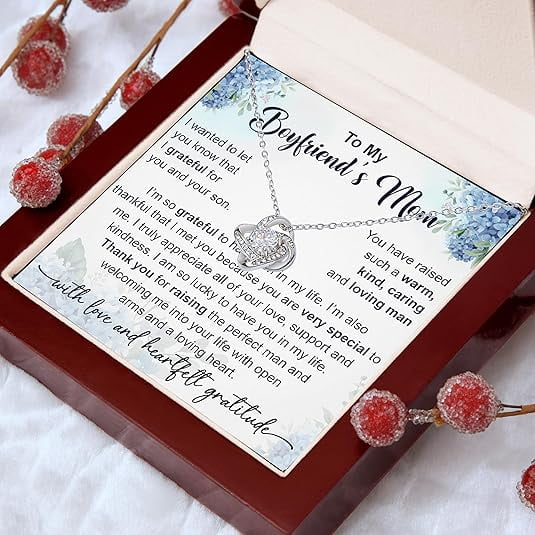 Birthday Gift for Boyfriends Mom, Love Knot Necklace for Women, Valentines Day Gift for Boyfriend's Mom with Personalized Card, Future Mother In Law Gifts