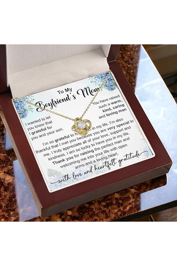 Birthday Gift for Boyfriends Mom, Love Knot Necklace for Women, Valentines Day Gift for Boyfriend's Mom with Personalized Card, Future Mother In Law Gifts