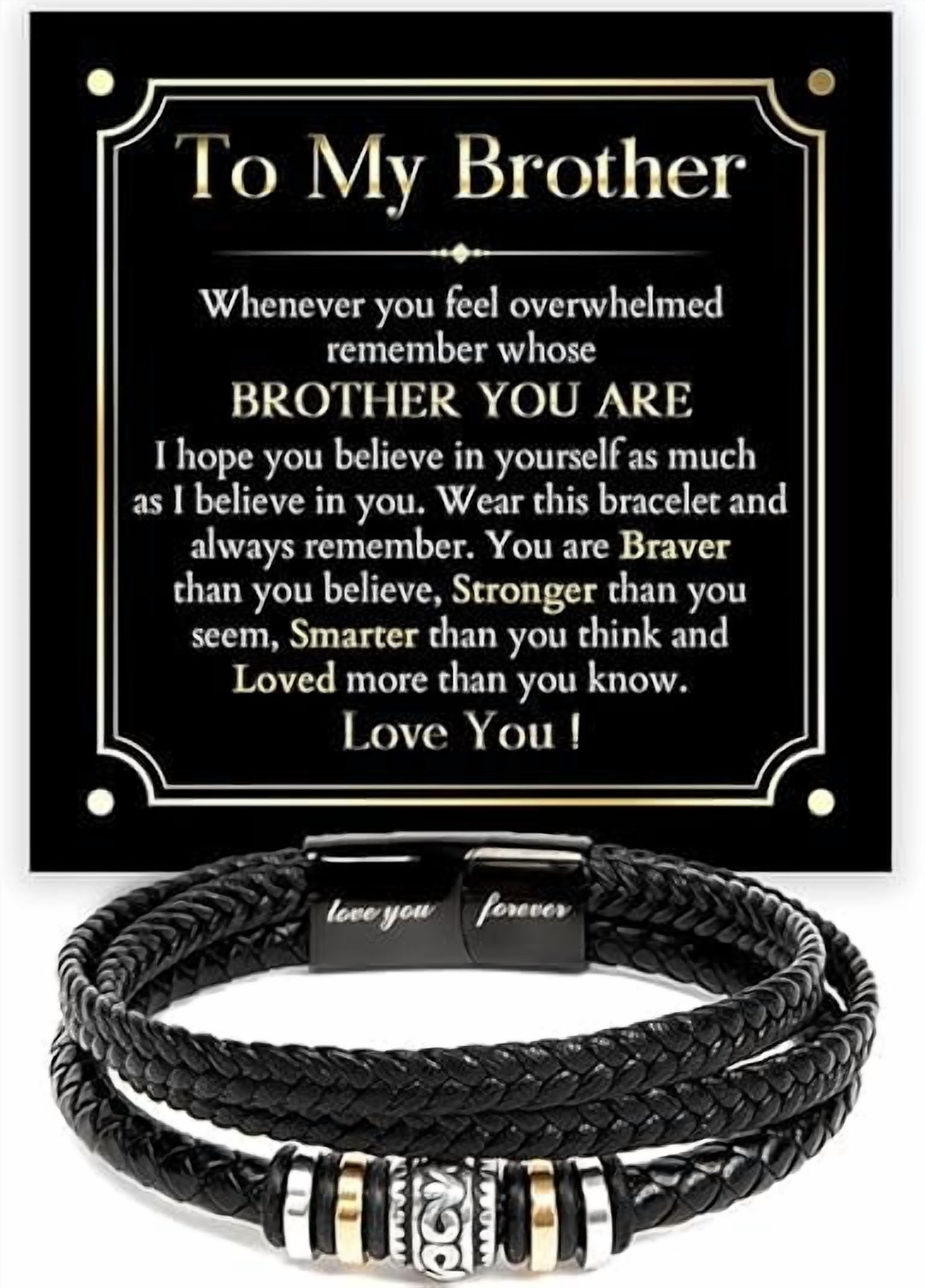 Birthday Gift for Brother From Sister, To My Brother Bracelet, Christmas Gift for Brother, Leather for Men With Message Card and Gift Box, Brothers Bracelets Gift