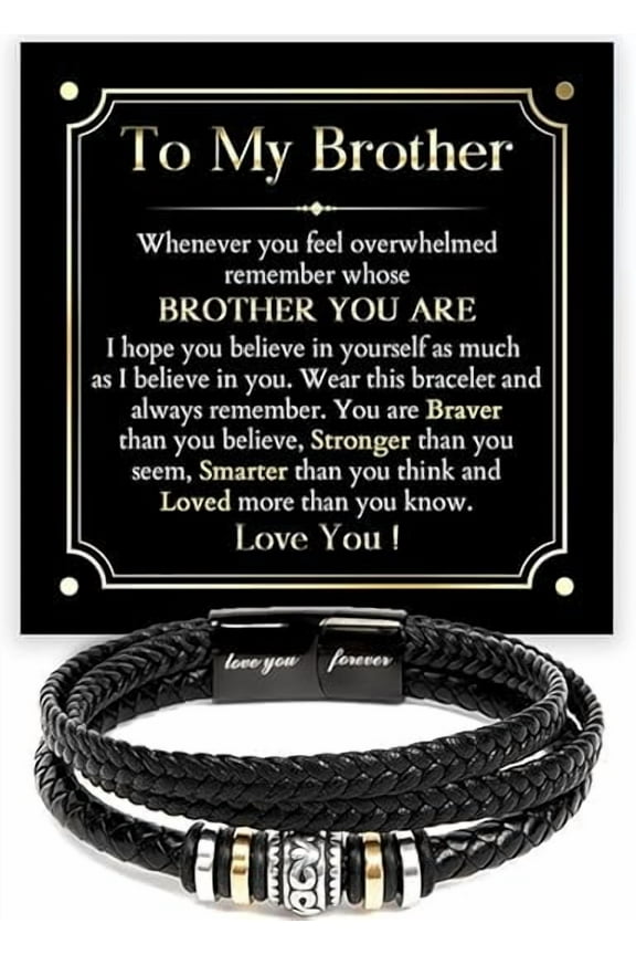 Birthday Gift for Brother From Sister, To My Brother Bracelet, Christmas Gift for Brother, Leather for Men With Message Card and Gift Box, Brothers Bracelets Gift