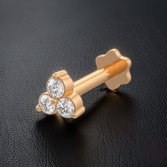 Birthday Gift Cut Round Lab Created Diamond 14k Yellow Gold Plated Stud Ear Nose Pins Body Piercing Gift.