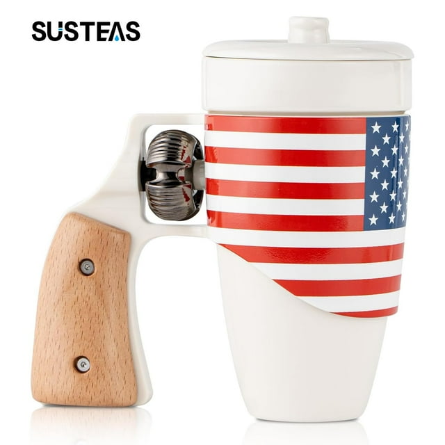 Birthday Gift Decompression Coffee Mug with Rotatable Wooden Handle - 16oz Ceramic Cup Gift for Father, Girlfriend