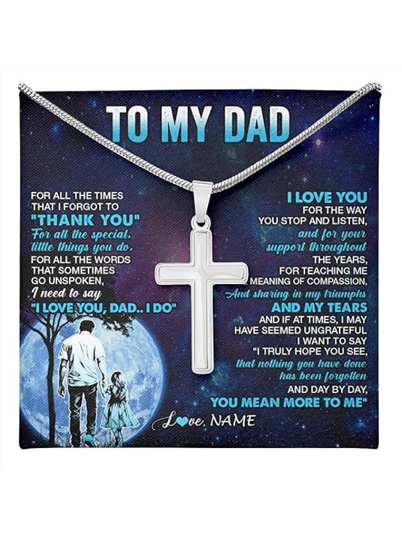 Birthday Gift for Father from Daughter, Fathers Day Gift for Men, Cross Necklace for Dad from Daughter, To My Daddy Necklace with Message Card and Gift Box, Christian Jewelry