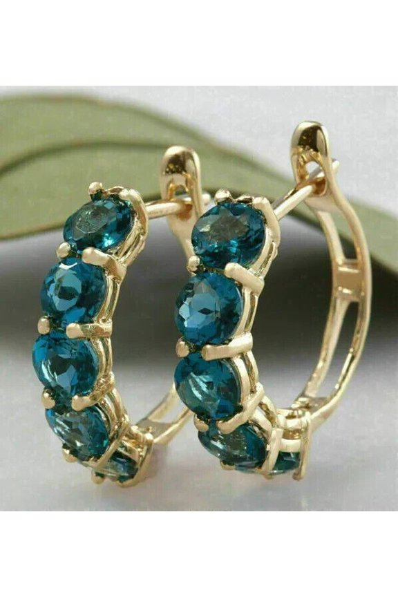 Birthday Gift For Her 2Ct Round Cut Lab Created Red Ruby & Diamond Hoop Earrings 14K Yellow Gold Plated Silver