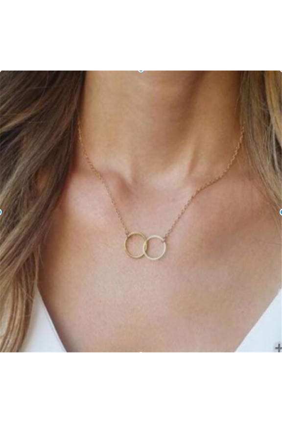 Birthday Gift Golden Double Ring Necklace Creative Retro Metal Alloy Clavicle Chain Necklace for Men Cool Personalized Ideas Graduation Birthday Gifts for 6 7 8 9 10 11 12 13 14 15 16 17 Year Old Age