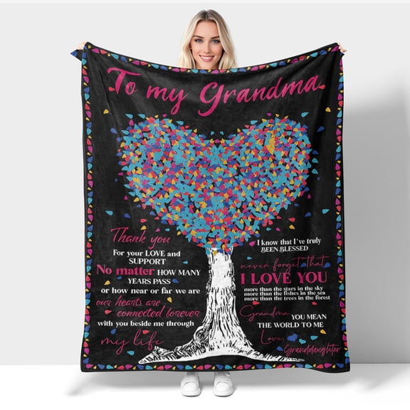 Birthday Gift for Grandmas - World's Best Grandma Blanket from Granddaughter Grandkids, Grandmother Gram Life Blanket for Mothers Day Christmas 30x40 Inch