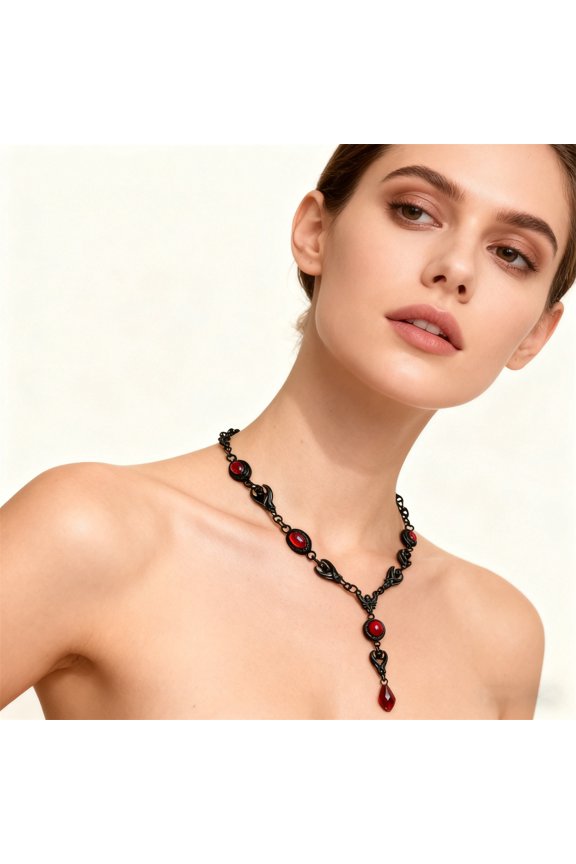 Birthday Gift Heavy-Duty Color-Blocked Punk- Necklace, Unique Retro Red Clavicle Chain, Trendy Gothic Jewelry. Chain Jewelry Gift for Men Women