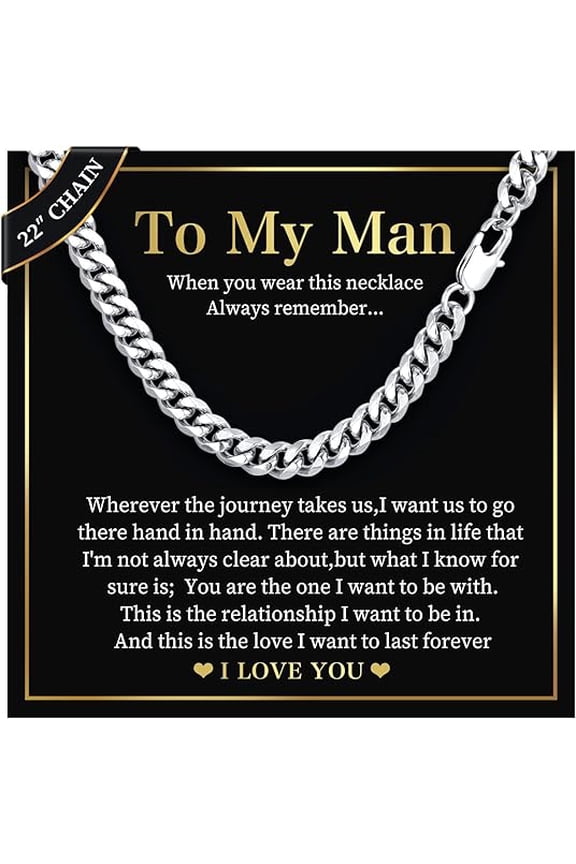 Birthday Gift for Men from Women, Cuban Chain Necklace for Husband/Boyfriend from Wife/Girlfriend, Curb Chain Necklace with Message Card and Gift Box, Anniversary Gift for Him, Father's Day Gift