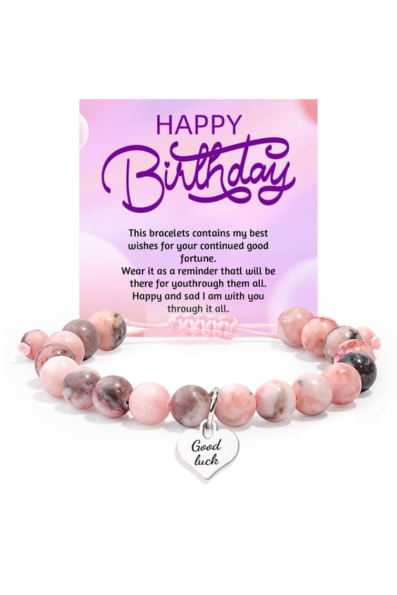 Birthday Gift Natural Stone Material (PINK)Good Luck Bracelet,, Adjustable Bracelet, Best Birthday Gift for Daughters, Granddaughters, Wives, Moms and Sisters