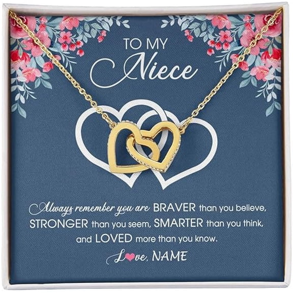 Birthday Gift for Niece from Aunty, Interlocking Heart Necklace, Auntie Uncle Not Even Time Floral Niece Birthday Graduation Christmas with Customized Message Card and Gift Box