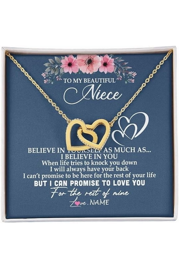 Birthday Gift To My Niece Necklace from Aunt, Interlocking Heart Necklace with Heart Touching Message Card and Gift Box, Zircon Necklace Gift for Niece, Christmas Gift for Her
