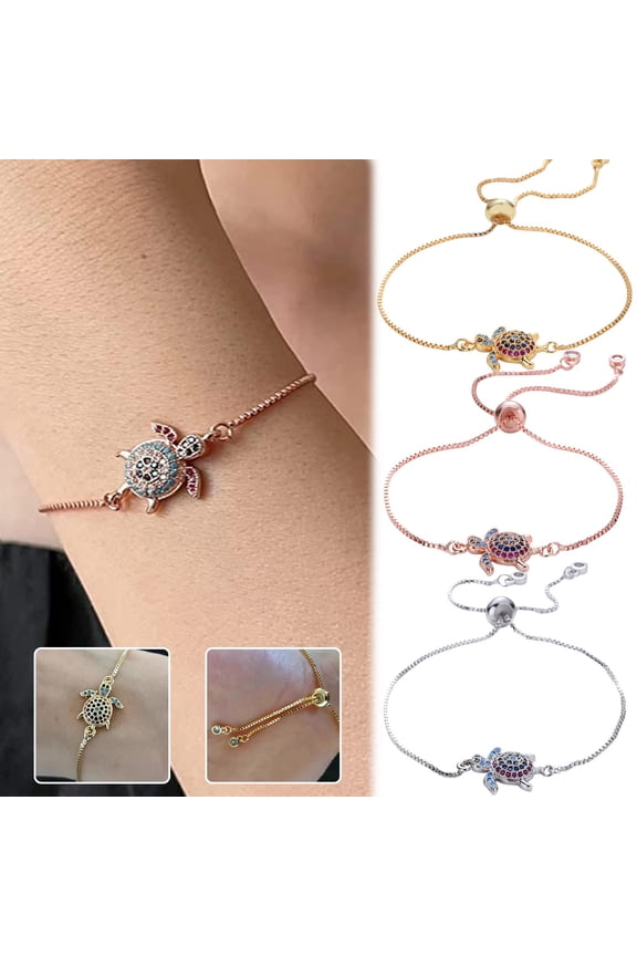 Birthday Gift, Sea Turtle Gifts for Women, Gift for Her, Zinc Alloy, Cubic Zirconia, Dainty Gold Bracelet, Stackable Layering, Turtle Jewelry, Beach Jewelry, Bolo, 1 Pc