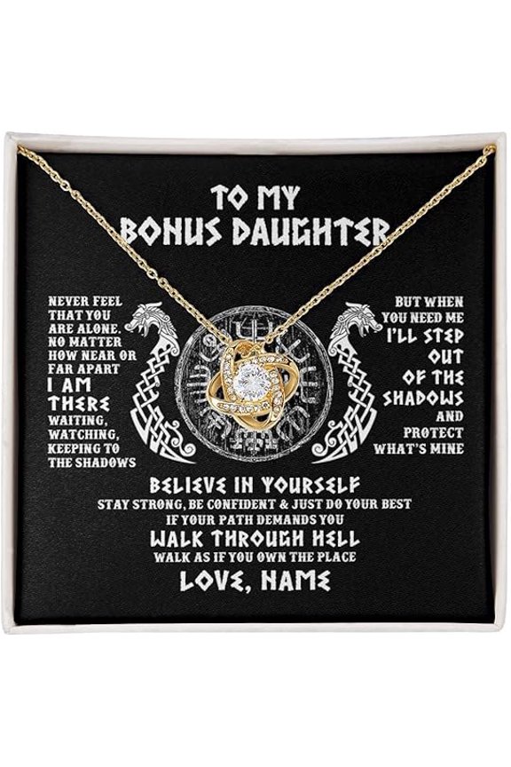Birthday Gift for Step Daughter from Step Dad, Love Knot Necklace from Step Father, Necklace for Bonus Daughter from Bonus Dad, Neckace for Unbiological Daughter with Message Card and Gift Box