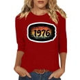 thumbnail image 1 of Birthday Gift Tees For Women Crew Neck 3/4 Length Sleeve Pullover Tops Vintage Casual Loose 1976 Print T Shirts (3XL, Red), 1 of 4