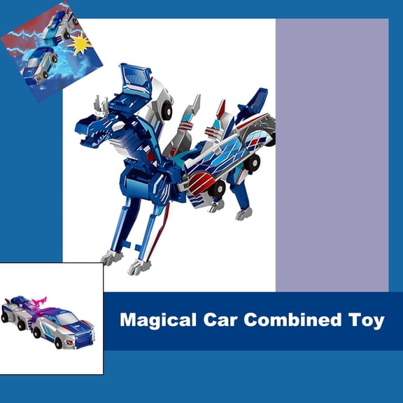 Birthday Gift Transforming Robot, 4Wd Vehicle Action Figure Poseable, Magnetic Pieces Blue Silver Smooth Edges