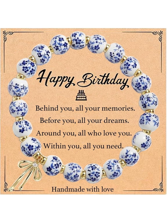 Birthday Gift for Women Unique, Birthday Decorations Gifts Ideas Vintage Blue and White Porcelain Bead Bracelet for Her Daughter Friend Sister Mother Wife Grandma Granddaughter