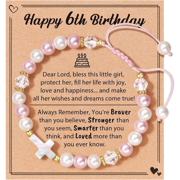 Birthday Gift for Women: Adjustable Pink and White Pearl Cross Bracelet, Perfect for Daughters, Granddaughters, or Nieces