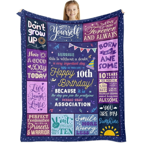 Birthday Gifts for 10 Year Old Girl, 10 Year Old Girl Gift Ideas, 10th Birthday Decorations for Girls, 10th Birthday Gifts for Girls, Presents for 10 Year Old Girls Age 10 Blanket 60x50 Inch