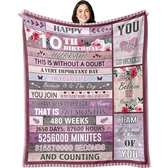 Birthday Gifts for 10 Year Old Girls Blanket, 10 Year Old Girl Gift Ideas, Top Best Gifts for 10 Year Old Girl, Double Digits Birthday Gifts Age 10, 10th Decor Throw Blankets 50"X60"