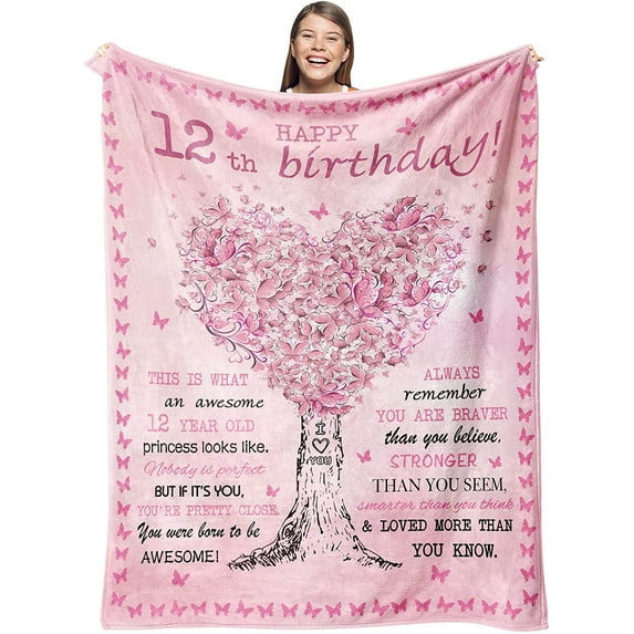 Birthday Gifts for 12 Year Old Girl Blankets - 12th Birthday Gifts/Decorations for Girls Throw 50" X 60" - 12 Year Old Girl Gifts Ideas - Girls Gifts Age 12 - Best Gifts for Girls 12 Years Old