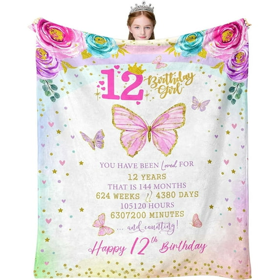 Birthday Gifts for 12 Year Old Girls, Best 12 Year Old Girl Gifts, 12 Yr Old Girl Gift Ideas, Cool Things Stuff Presents Gifts for Girls Age 12, 12th Birthday Decorations Throw Blanket 50"X60"