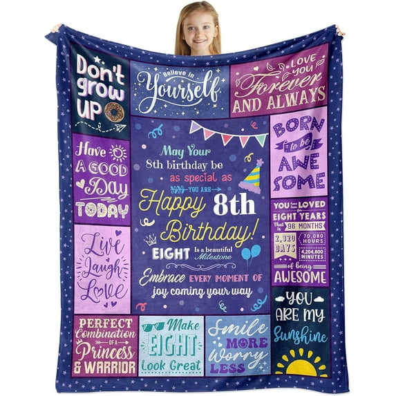 Birthday Gifts for 8 Year Old Girls Boys, 8 Year Old Girl Birthday Gift Ideas, 8th Birthday Decorations for Girls, Birthday Present for 8 Year Old Girl, Girls Age 8 Throw Blanket 60x50 Inch