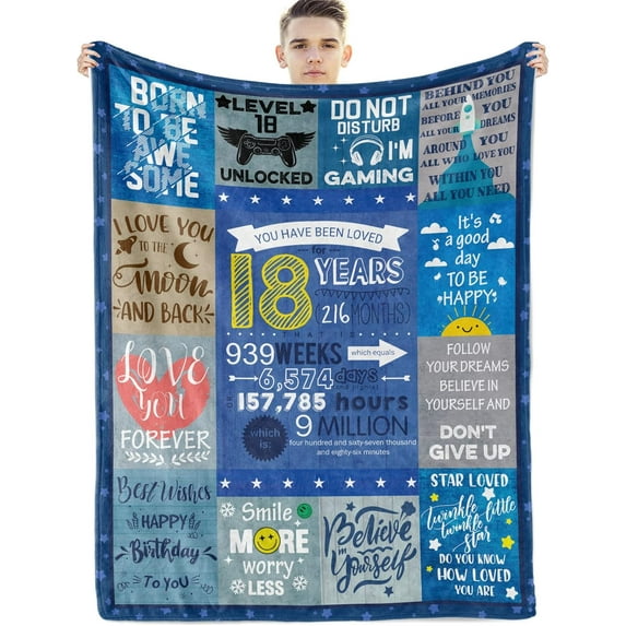 Birthday Gifts Blanket for 18 Year Old Boys,18 Year Old Boy Birthday Gift Blanket Happy Birthday Blanket 18th Birthday Decorations for Teen Boy Throw Blankets 50"X60"