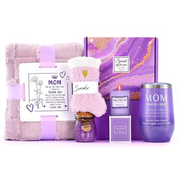 Birthday Gifts For Mom, 16oz Tumbler, 40in*60in Blanket, Purple, Christmas, from Daughter, Son, Husband A101
