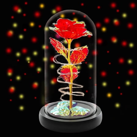 WOORNIGOJIN Glass Rose Flowers Gifts for Mom, Wife, Daughter, Sister, Girlfriend,Artificial Rainbow Rose Flower Bouquet Gift for Her