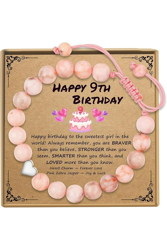Birthday Gifts for Girls, Beaded Bracelets as 9 Year Old Birthday Gift, Adjustable Stone Pearl Bracelet as Happy Birthday Gifts for Daughter Granddaughter Niece Girls