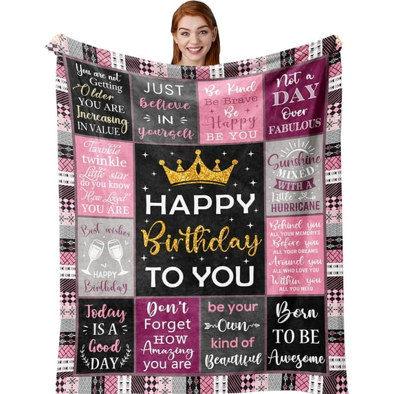 Birthday Gifts for Girls/Her, Happy Birthday Decorations Blanket 40x50, Birthday Gifts for Teen Girls, Birthday Gifts for Daughter/Granddaughter/Friend/Sisters, Girls Birthday Gift Ideas
