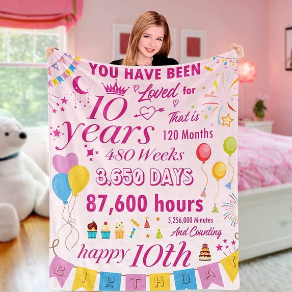 Birthday Gifts for Girls Pink Happy Birthday Girl Blanket Years Old Soft Cozy Flannel Fluffy Fuzzy Plush Fleece Throw Blanket Birthday Gift Ideas Decoration for Teen Daughters Nieces Granddaughters