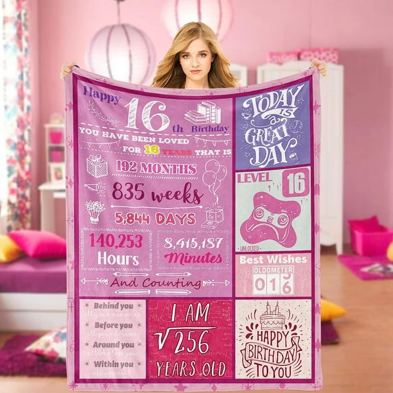 Birthday Gifts for Girls Pink Happy Birthday Girl Blanket Years Old Soft Cozy Flannel Fluffy Fuzzy Plush Fleece Throw Blanket Birthday Gift Ideas Decoration for Teen Daughters Nieces Granddaughters