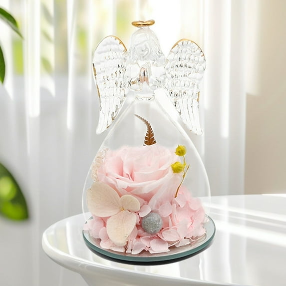 Birthday Gifts for Her, Glass Angel Figurine with Rose Gifts, Preserved Forever Real Rose Gifts for Women, Angel with Rose, Gifts for Valentine Mothers Day, 1 Pcs, 5.12x2.76"