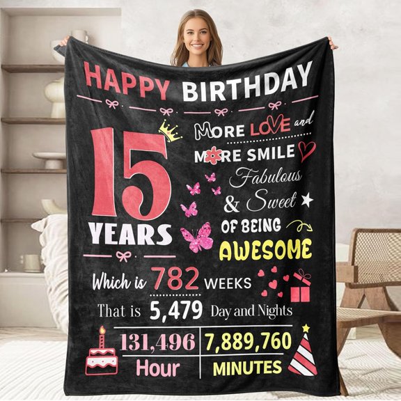Birthday Gifts Ideas for 15 Year Old Girls, 15-Year-Old Girl Birthday Gifts, Cool Bday Presents for 15 Yr Old Girls, 15th Bday Awesome Decorations Throw Blanket 50"X60"