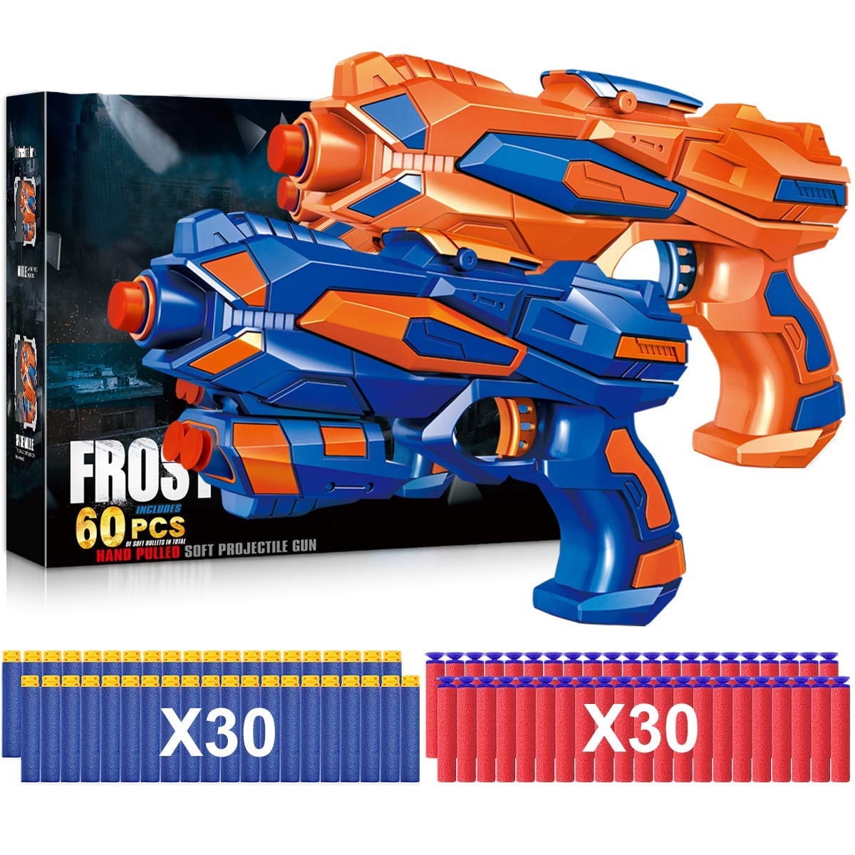 MULTIREX Birthday Gifts Kids Toy Blaster Pack - 2 Foam Dart Blasters with Wrist Bands and 60 Refill Darts for Outdoor Play, Party Supplies for Girls, Boys