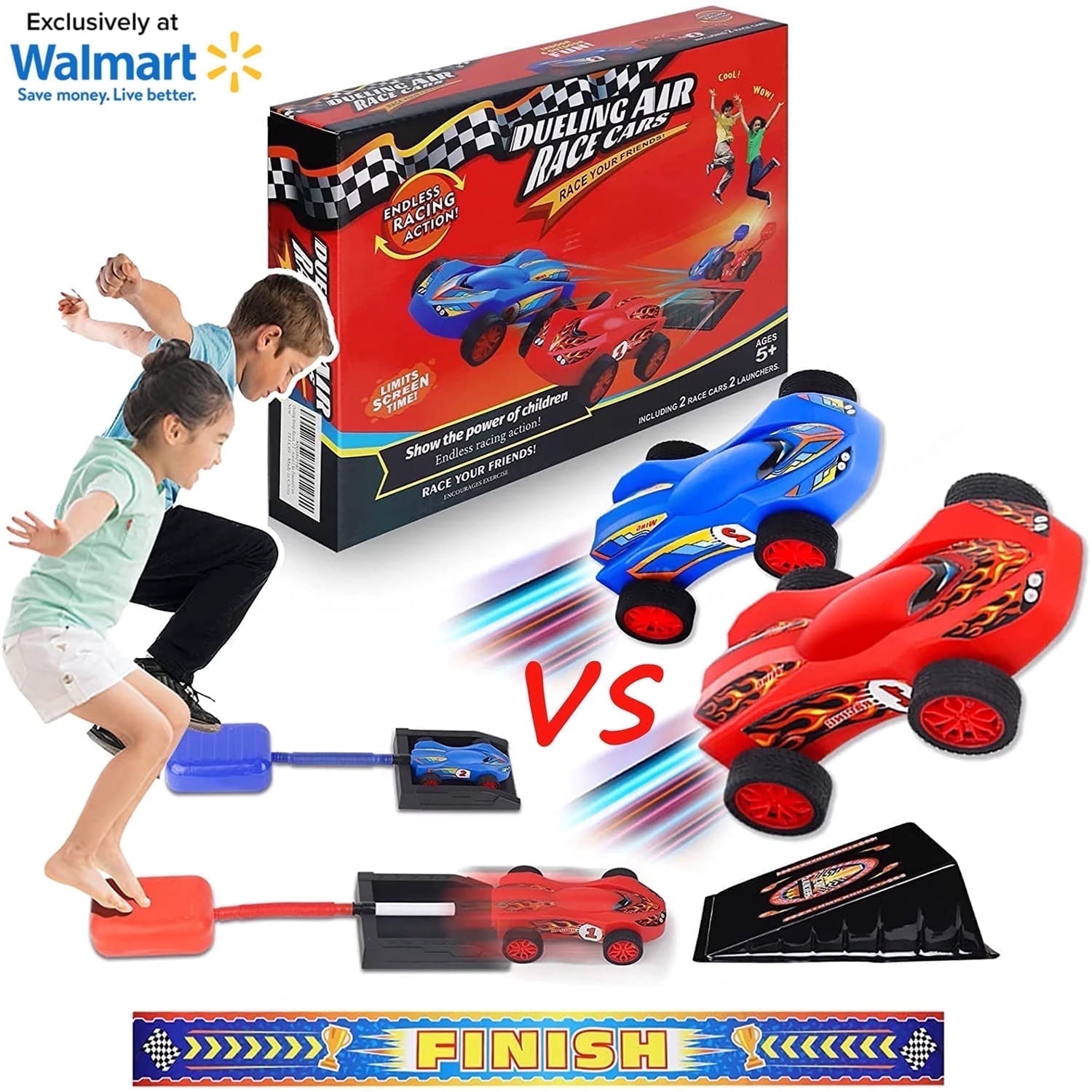 Birthday Gifts for Kids, Toys for Boys 8 to 11 Years,Air Powered Cars for Boys and Girls,2 Toy Car Launchers and Air Powered Cars with Ramp and Finish Line