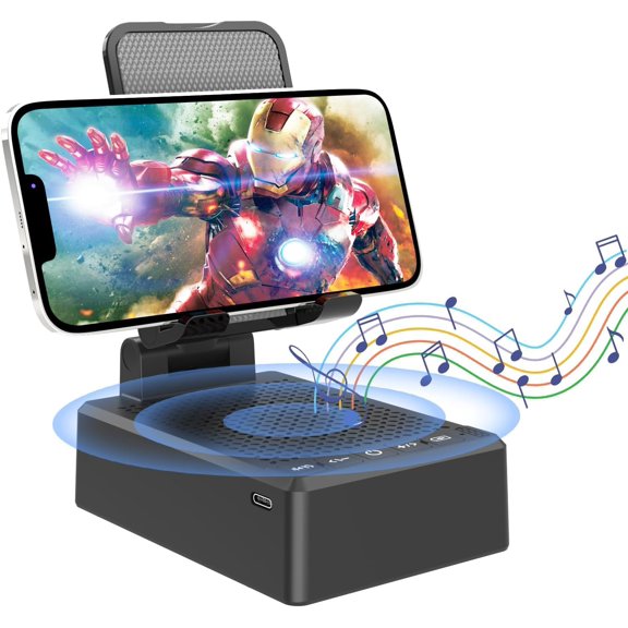 Birthday Gifts for Men,Cell Phone Stand with Wireless Bluetooth Speaker and Antislip Base HD Surround Sound for Home and Outdoors with Bluetooth Speaker for Desk Compatible with iPhone (Black)